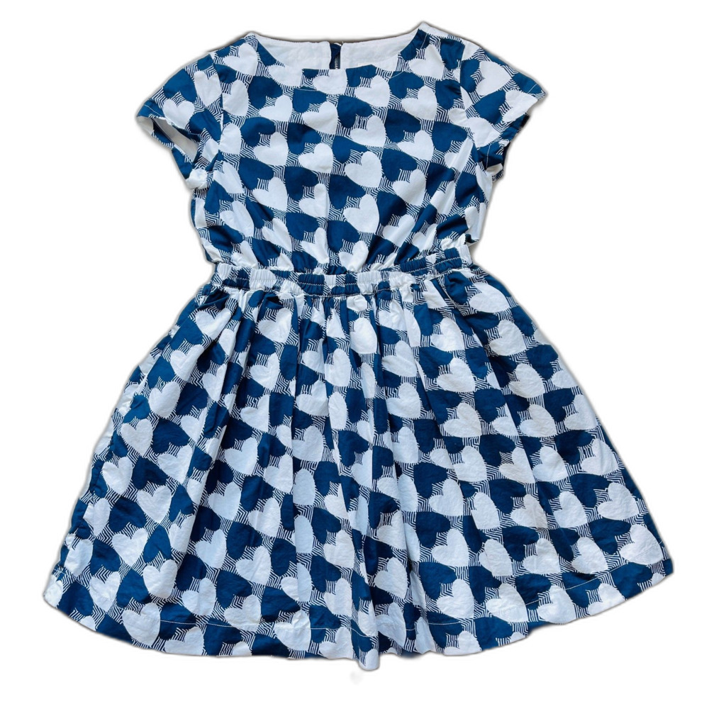 Crewcuts Navy White Short Sleeve Heart Print Dress Size 8